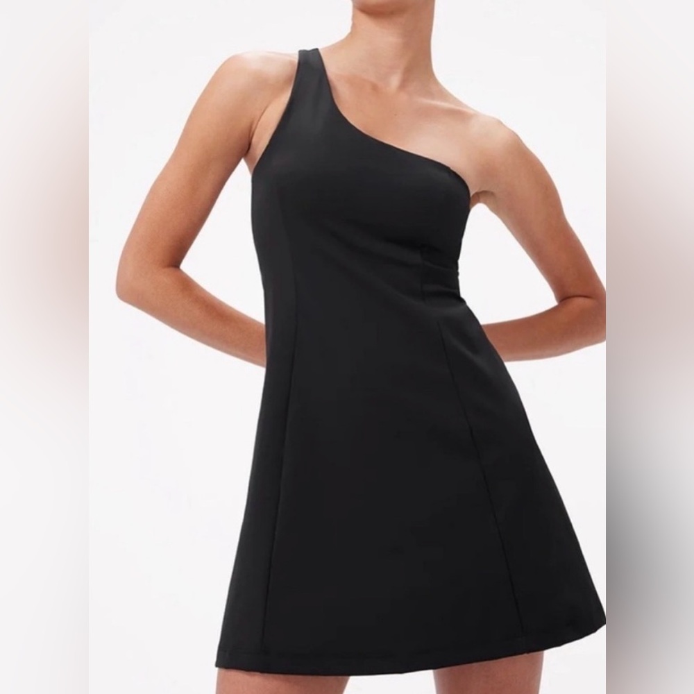 NEW NWT Woman OUTDOOR VOICES black One Shoulder Athletic Dress Sz Small tennis
